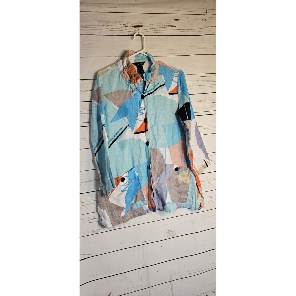 Ali Miles Women's Size M Abstract Print Button‎ Up Shirt Tunic Top